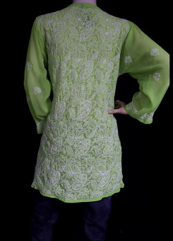 ISHIEQA's Green Georgette Chikankari Top - MV0803D