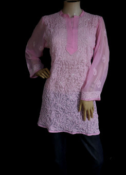 ISHIEQA's Pink Georgette Chikankari Top - MV0803D