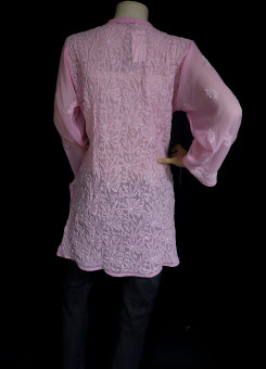 ISHIEQA's Pink Georgette Chikankari Top - MV0803D