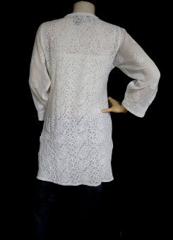 ISHIEQA's White Georgette Chikankari Top - MV0803D
