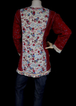 ISHIEQA's Designer Red Cotton Chikankari Top - MC0101D