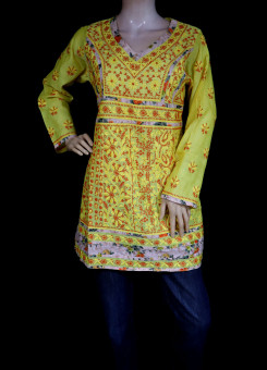 ISHIEQA's Designer Yellow Chanderi Chikankari Top - MC0101D
