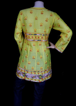ISHIEQA's Designer Yellow Chanderi Chikankari Top - MC0101D
