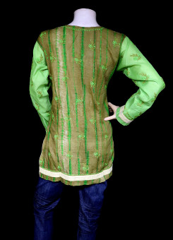 ISHIEQA's Designer Green Chanderi Chikankari Top - MC0101D