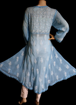 ISHIEQA's Blue Georgette A-Line Chikankari Kurti - MV1401D