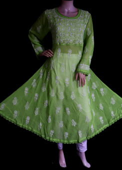 ISHIEQA's Green Georgette A-Line Chikankari Kurti - MV1401D