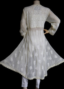 ISHIEQA's Beige Georgette A-Line Chikankari Kurti - MV1401D