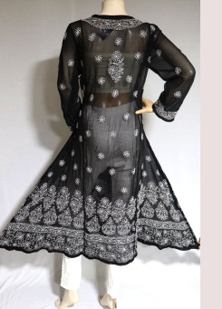 ISHIEQA's Black Georgette Angarakha Chikankari Kurti  - MV1502D