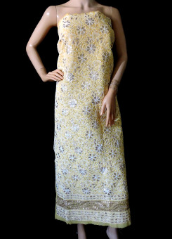 ISHIEQA's Yellow Cotton Gotta Patti Kurti Fabric - DC2408C