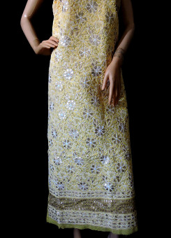 ISHIEQA's Yellow Cotton Gotta Patti Kurti Fabric - DC2408C